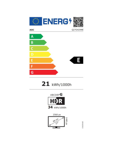 AOC Q27G42XNE, 27" Fast VA WLED, 2560x1440@180Hz, 1ms GtG, 0.5ms MPRT, 300cd m/2, 5000:1, 80M:1 DCR, Адаптивна синхронизация,