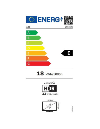 AOC 25G4SRE, 24.5" Fast IPS WLED, 1920x1080@300Hz (OC 310Hz), 1ms GtG, 0.3ms MPRT, 400cd m/2, 1000:1, 80M:1 DCR, Adaptive Syn