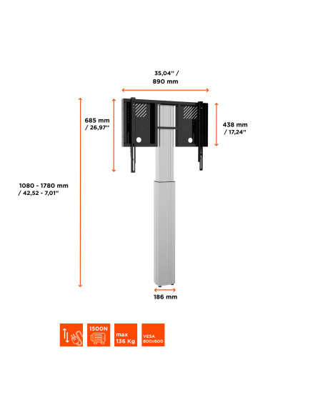 celexon Expert electric height adjustable display stand Adjust-4286WS with wall mounting