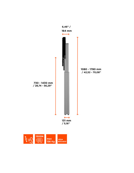 celexon Expert electric height adjustable display stand Adjust-4286WS with wall mounting