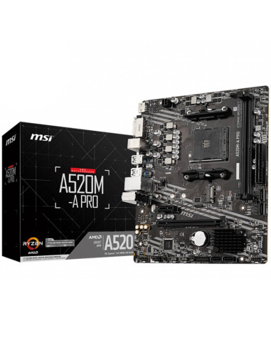 MSI Main Board Desktop A520M-A PRO (A520, AM4, 2xDDR4, 1x PCI-E 3.0 x16 slot,1x M.2 slot,4x USB 3.2 Gen1,2x USB 2.0,1x HDMI,1