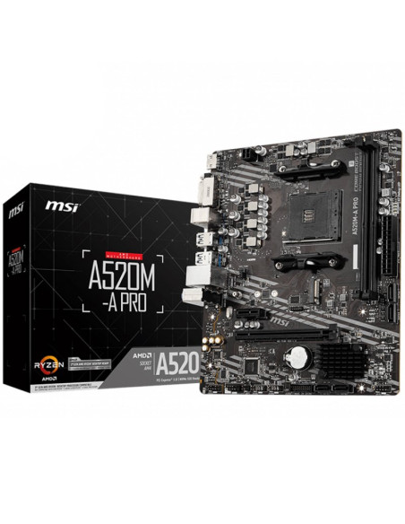 MSI Main Board Desktop A520M-A PRO (A520, AM4, 2xDDR4, 1x PCI-E 3.0 x16 slot,1x M.2 slot,4x USB 3.2 Gen1,2x USB 2.0,1x HDMI,1