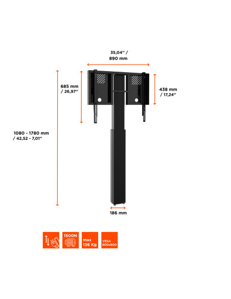 celexon Expert electric height adjustable display stand Adjust-4286WB with wall mounting