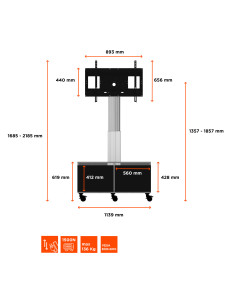 celexon Expert electric height adjustable display trolley Adjust-4286MS with cabinet 2