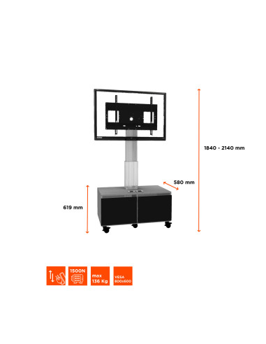celexon Expert electric height adjustable display trolley Adjust-4286MS with cabinet