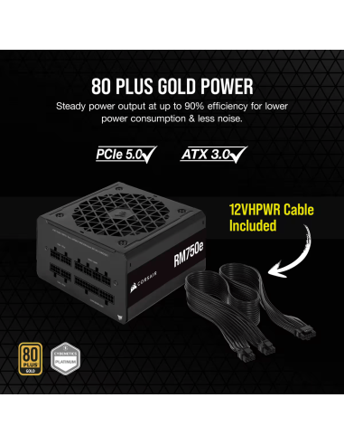 CORSAIR PS 750W, RM750e Fully Modular Low noise, 80+ Gold, 120mm fan