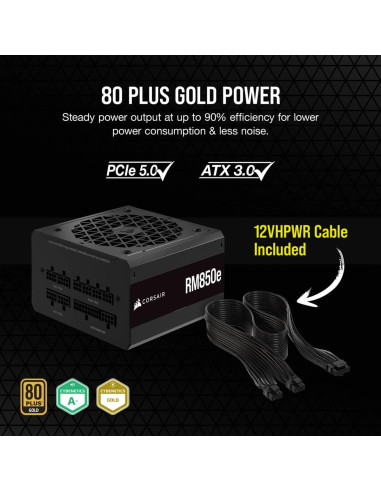 CORSAIR RMe Series, RM850e Fully Modular Low- noise, 850 Watt, Dual EPS, 80 PLUS Gold, EU Version, EAN: 0840006699545