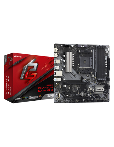 ASROCK Main Board Desktop B550M PHANTOM GAMING 4 (AM4, B550, 4xDDR4, 1xPCIe 4.0 x16, 1xPCI 3.0x16, 1xPCIe 3.0x1, 4xSATA, 1xM.