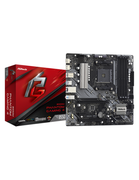 ASROCK Main Board Desktop B550M PHANTOM GAMING 4 (AM4, B550, 4xDDR4, 1xPCIe 4.0 x16, 1xPCI 3.0x16, 1xPCIe 3.0x1, 4xSATA, 1xM.
