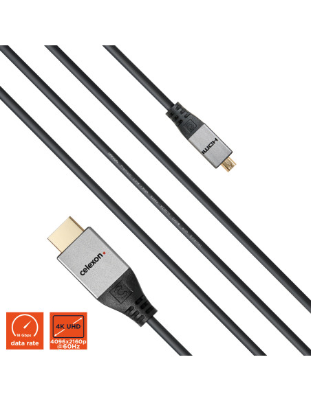 celexon HDMI to Micro HDMI Cable with Ethernet - 2.0a/b 4K 3.Professional Line