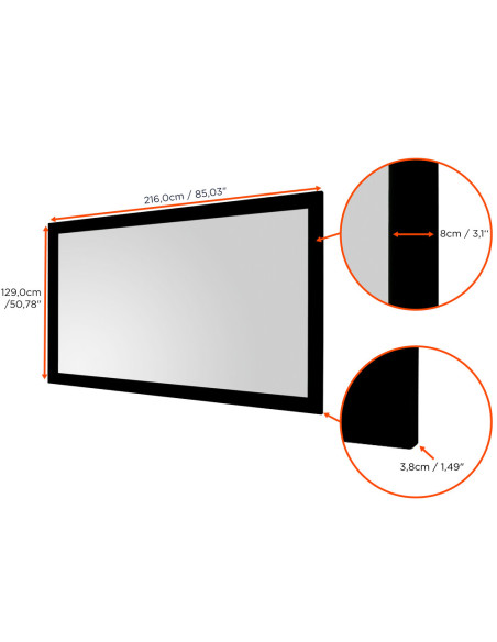 celexon basic projector frame screen with plug-in system for easy installation and black velour coating - 3D and 4K90” - 16:9
