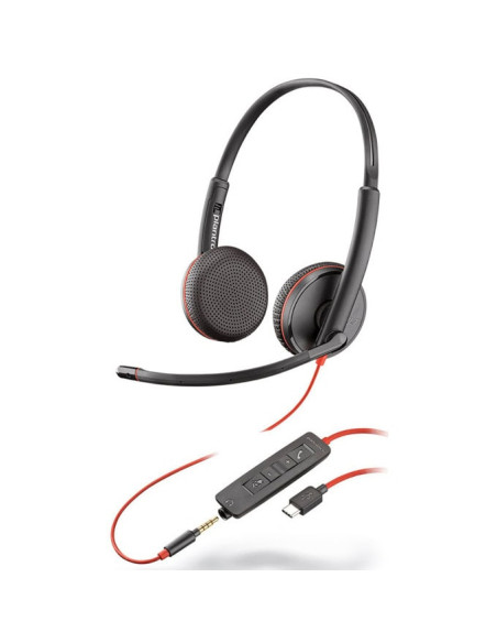 HP Poly Blackwire 3225 стерео USB-C слушалка +3,5 мм щепсел +USB-C/A адаптер