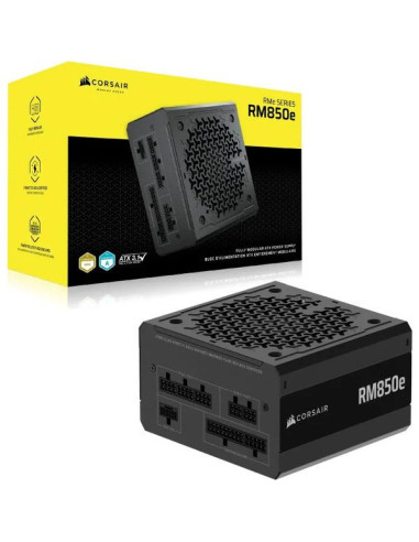Захранване CORSAIR RMe Series RM850e 850 Watt ATX 3.1 PCIe 5.1, сертифицирано от Cybenetics Gold, напълно модулно.