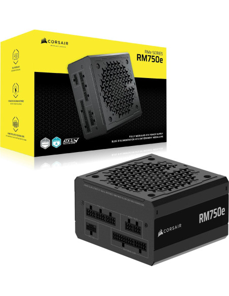 Захранване CORSAIR RMe Series RM750e 750 Watt ATX 3.1 PCIe 5.1, сертифицирано от Cybenetics Gold, напълно модулно.