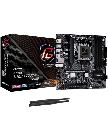 ASROCK B650M PG LIGHTNING WIFI AM5 Socket, 4x DDR5 7200+ Dual Channel RAM, PCIe 4.0 x16, 3.0 x16, 3x M.2 socket, 4x SATA 6GB,